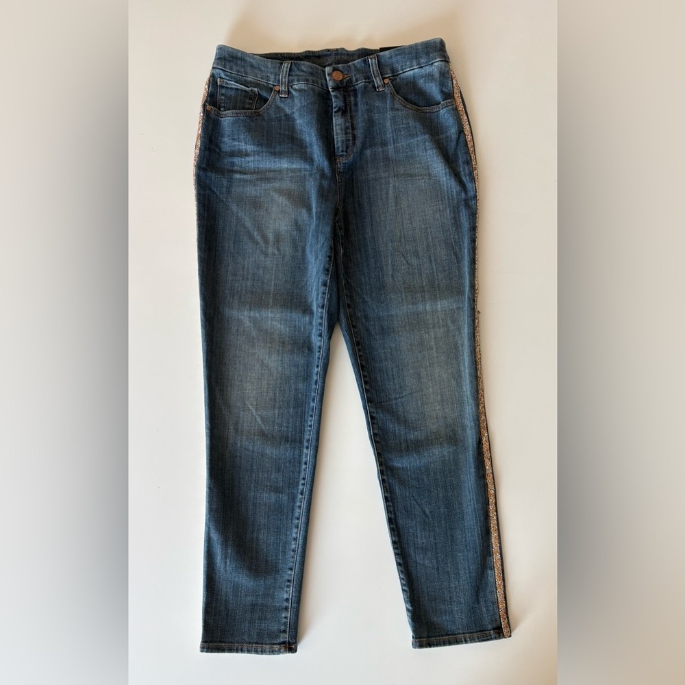 Chico's Blue So Slimming Jeans with beading sequin Accents
